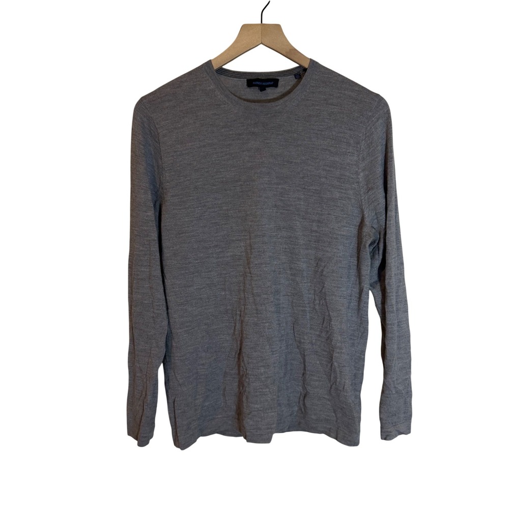 Patrick Assaraf Sweater Medium Grey Extrafine Merino Wool Crew Neck Long Sleeve